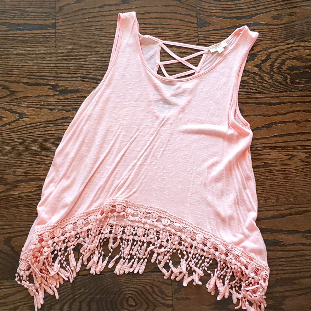 Slub Knit Crochet Criss Cross Back Top